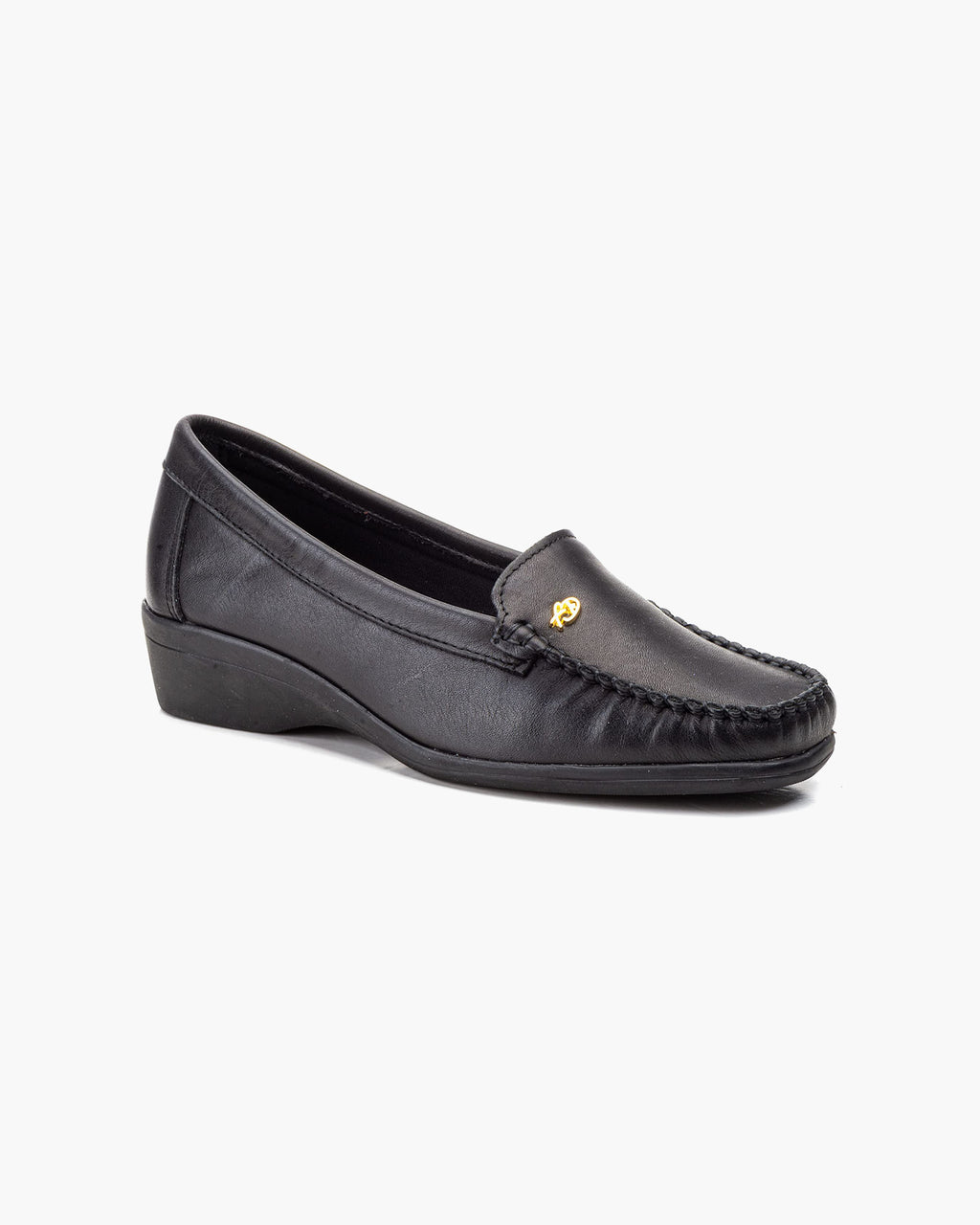 Mocasines de Cuero para Mujer Beige con cuña y Costura Visible - Negro