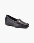 Mocasines de Cuero para Mujer Beige con cuña y Costura Visible - Negro