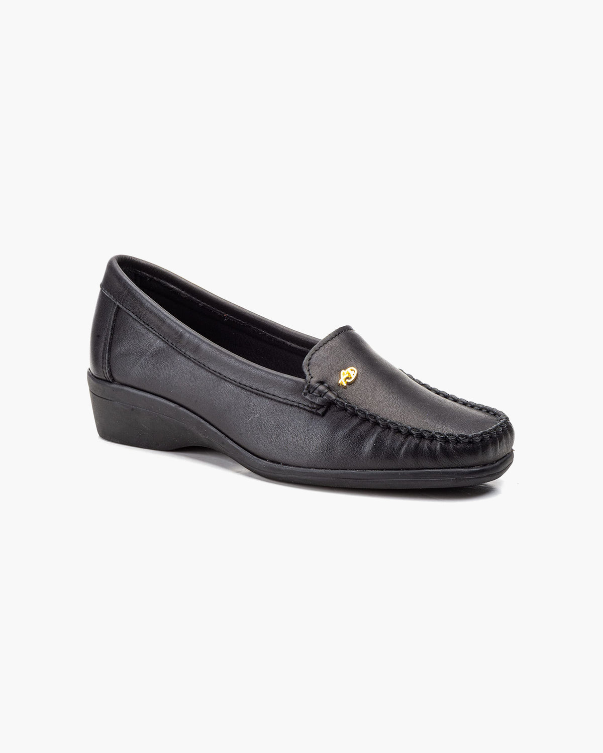Mocasines de Cuero para Mujer Beige con cuña y Costura Visible - Negro