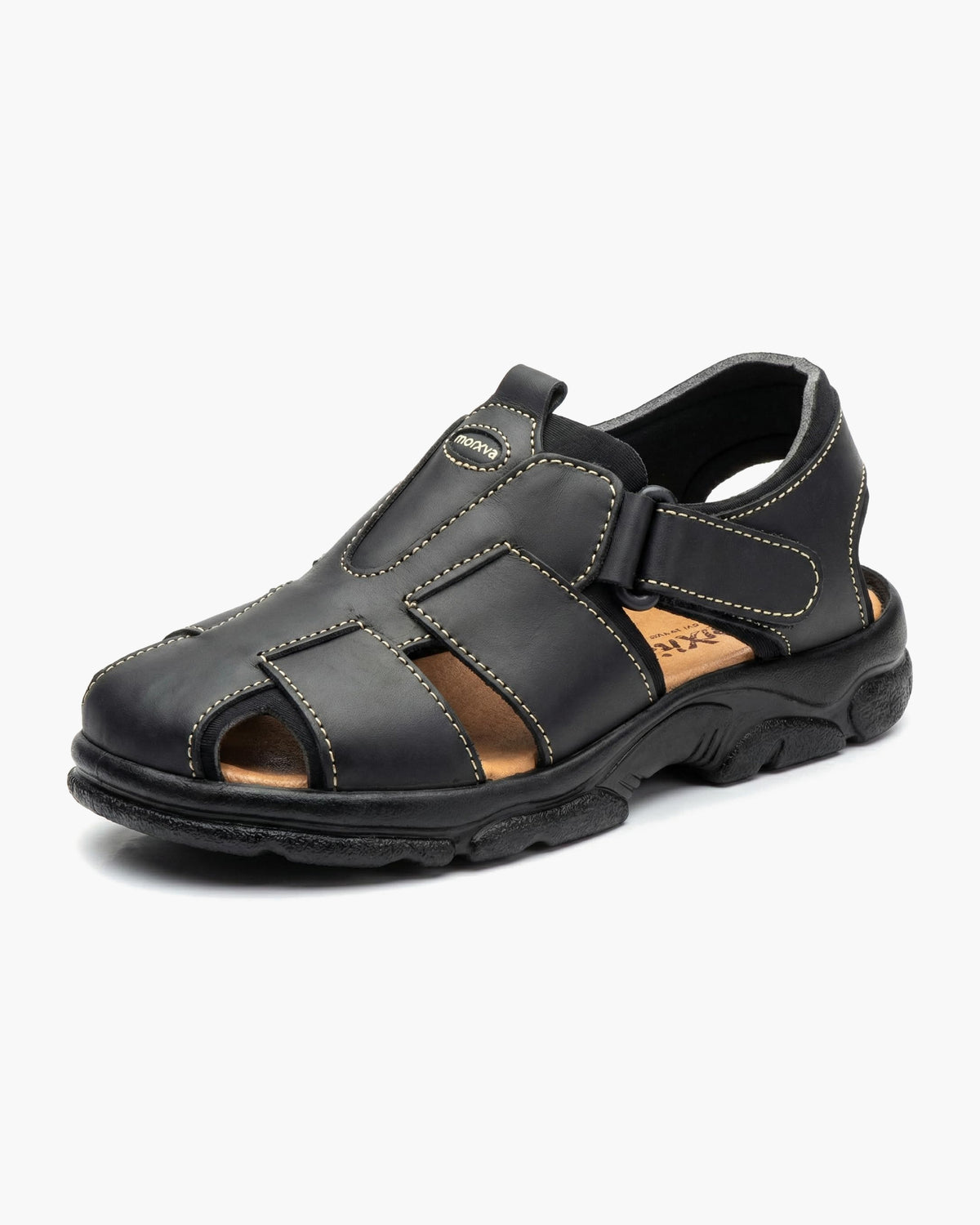 NOESLOMISMO BY DILEMA Sandalias de Piel para Hombre con Cierre de Velcro | Calzado Abierto Antideslizante Estilo Cangrejera para Caminar en Verano | Confort Ergonómico Hecho en España - Negro