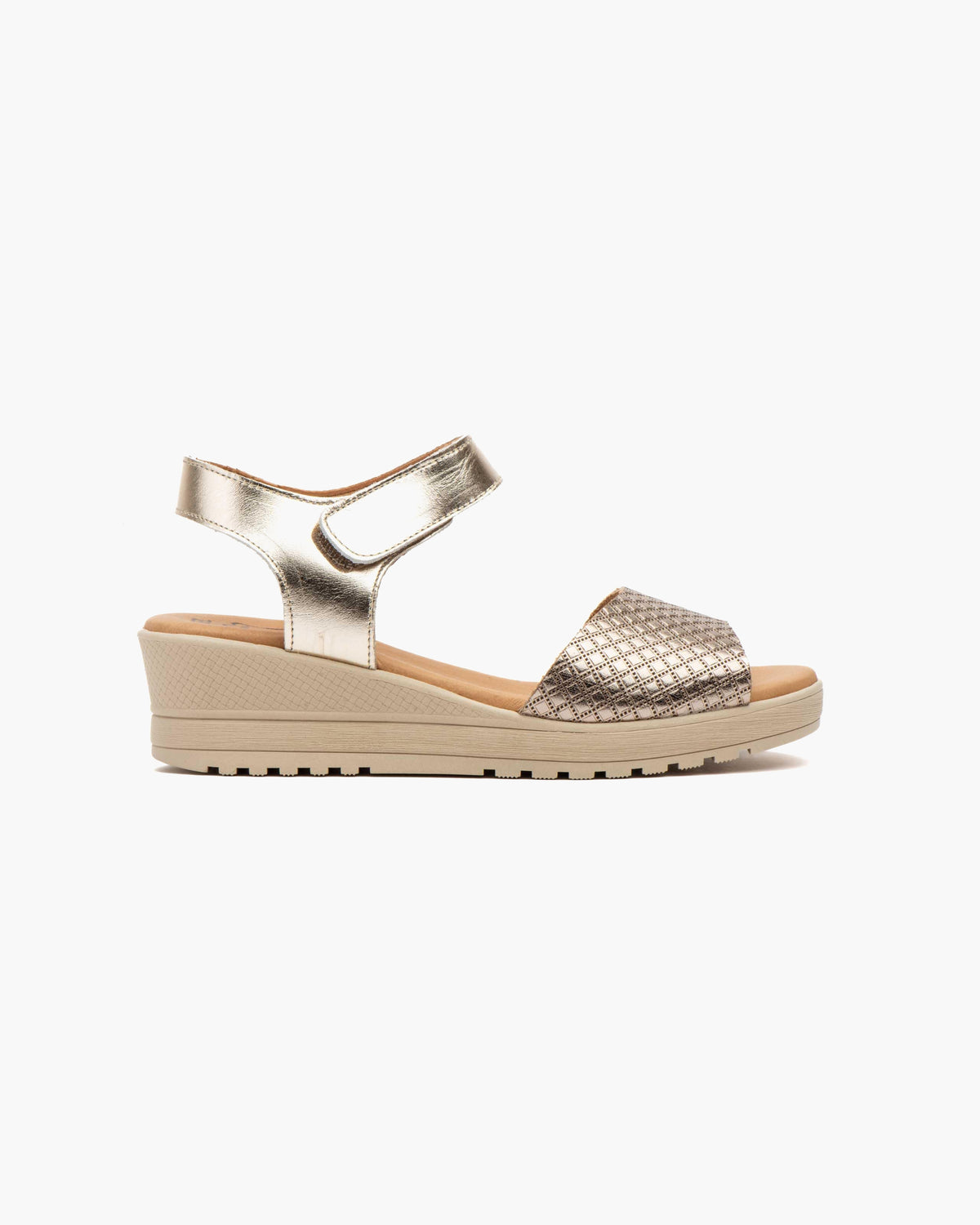 Sandalias de Cuña para Mujer de Piel Auténtica con Cierre de Velcro Verano - Platino