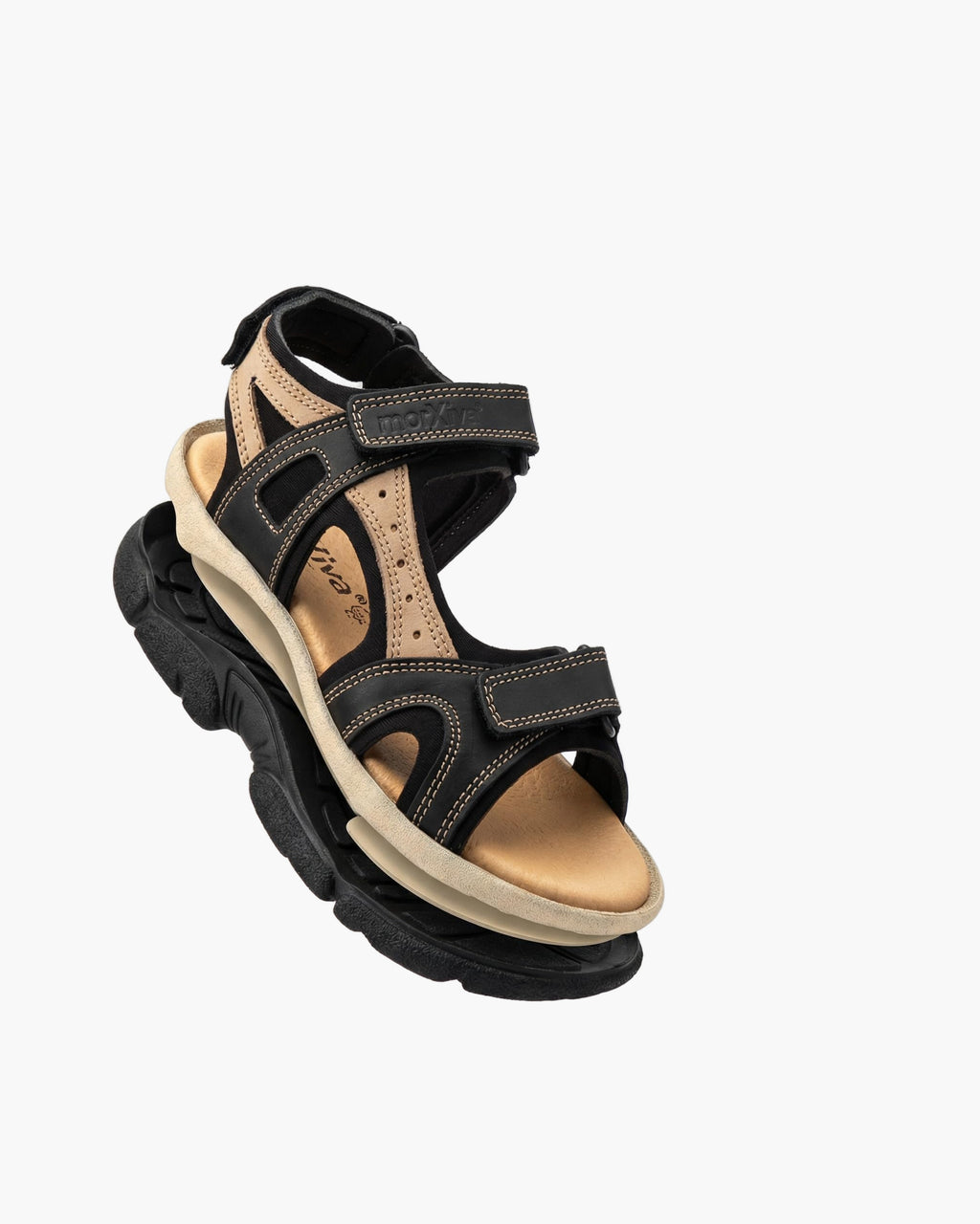 NOESLOMISMO BY DILEMA Sandalias Cangrejeras para Mujer | Cierre de Velcro Ajustable y Suela Antideslizante para Paseos de Verano, Ciudad y Playa | Calzado Ergonómico Fabricado en España - Negro-Taupe