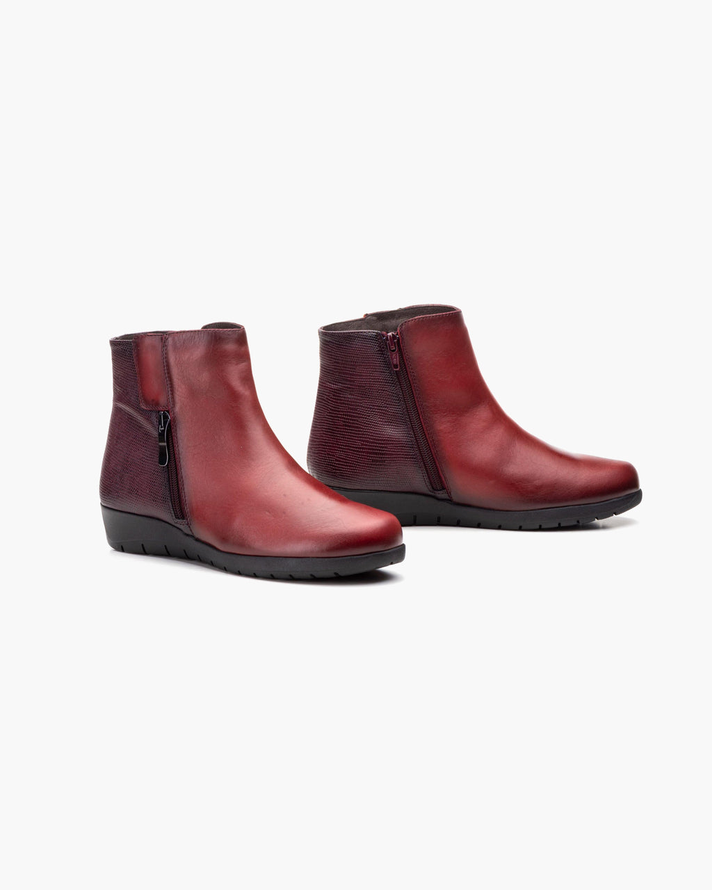 Botines mujer de piel con tacón o plataforma Botín cómodo de invierno y otoño Calzado artesanal de España tipo cuña o camperos en ante y cuero Elegantes e informales - Burdeos