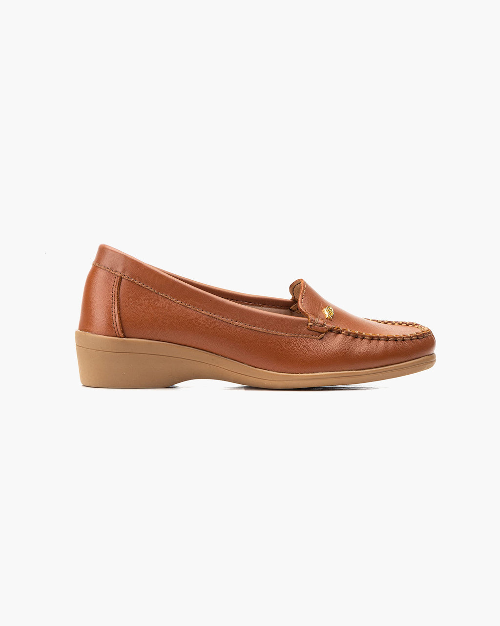 Mocasines de Cuero para Mujer Beige con cuña y Costura Visible - Cuero