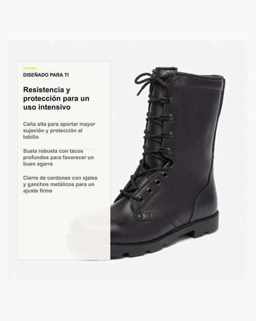 Segarra Botas Militares Hombre de Piel con Cordones, Negro - Negro