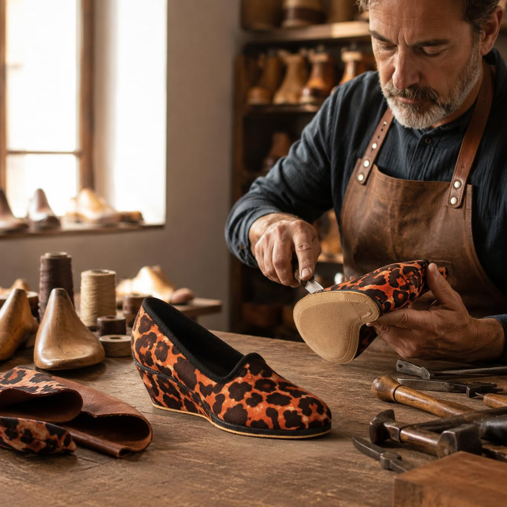 Zapatillas de casa mujer cerradas con cuña, estampado leopardo - Leopardo