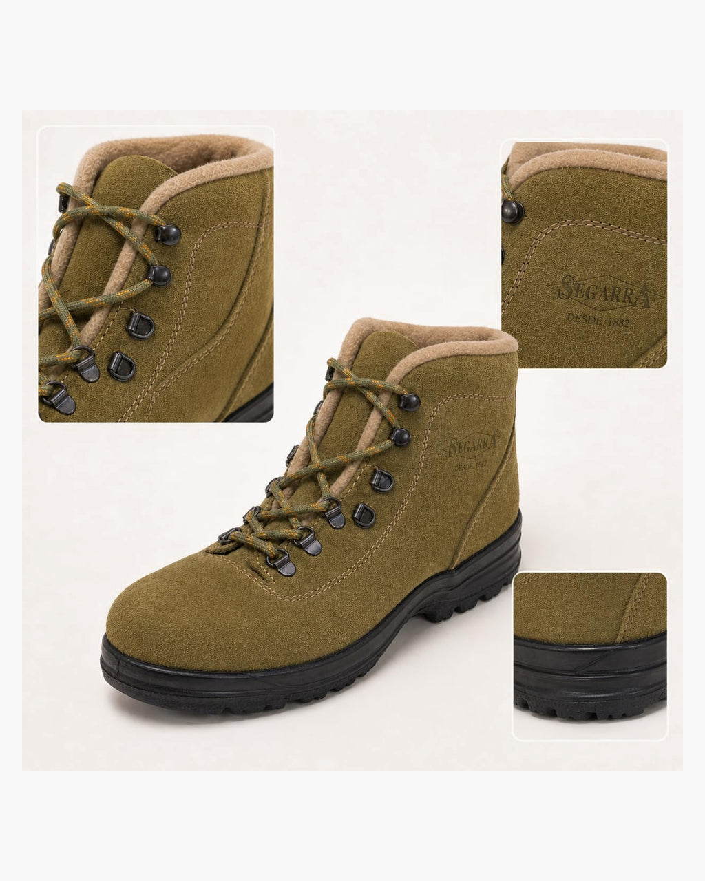 Segarra Botas de Montaña Impermeables de Cuero con Borreguito, Caqui - Kaki