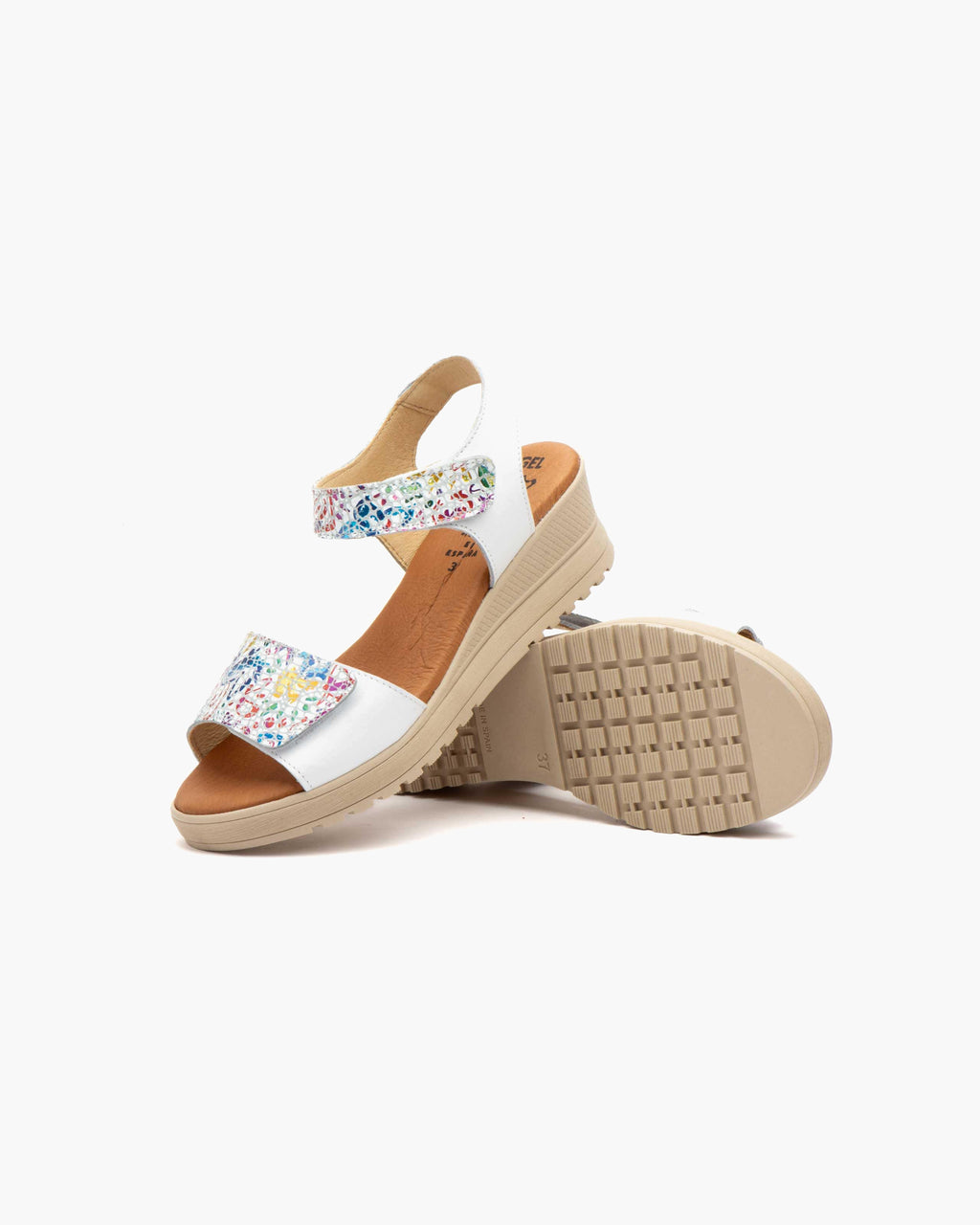 Sandalias de Cuña para Mujer de Piel Auténtica con Cierre de Velcro Verano - Blanco