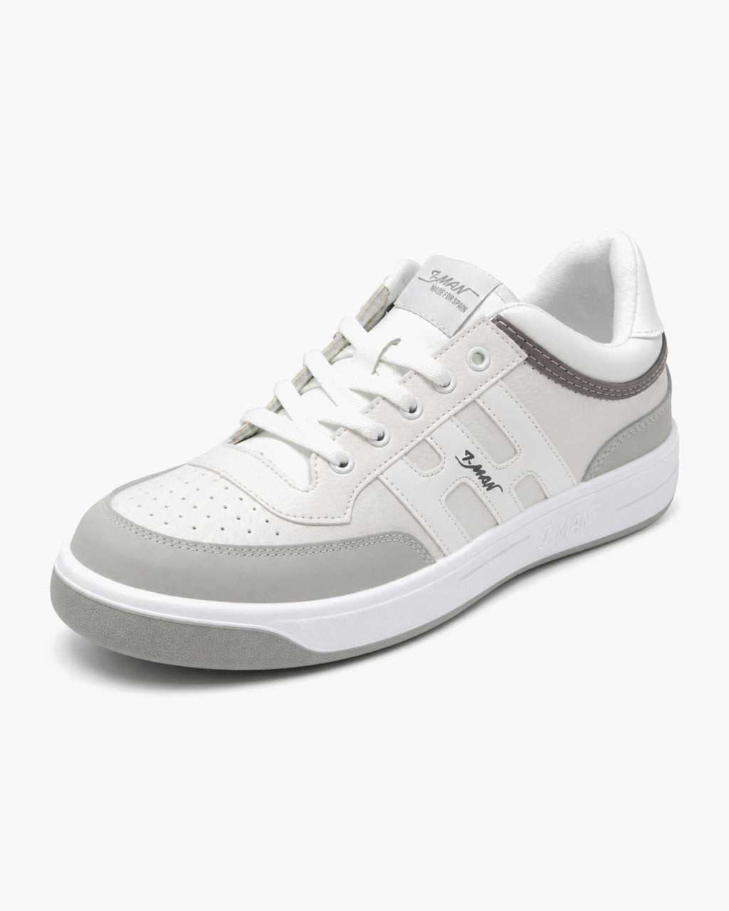 Zapatillas Hombre de Piel Casual con Cordones, Blanco y Gris - Blanco