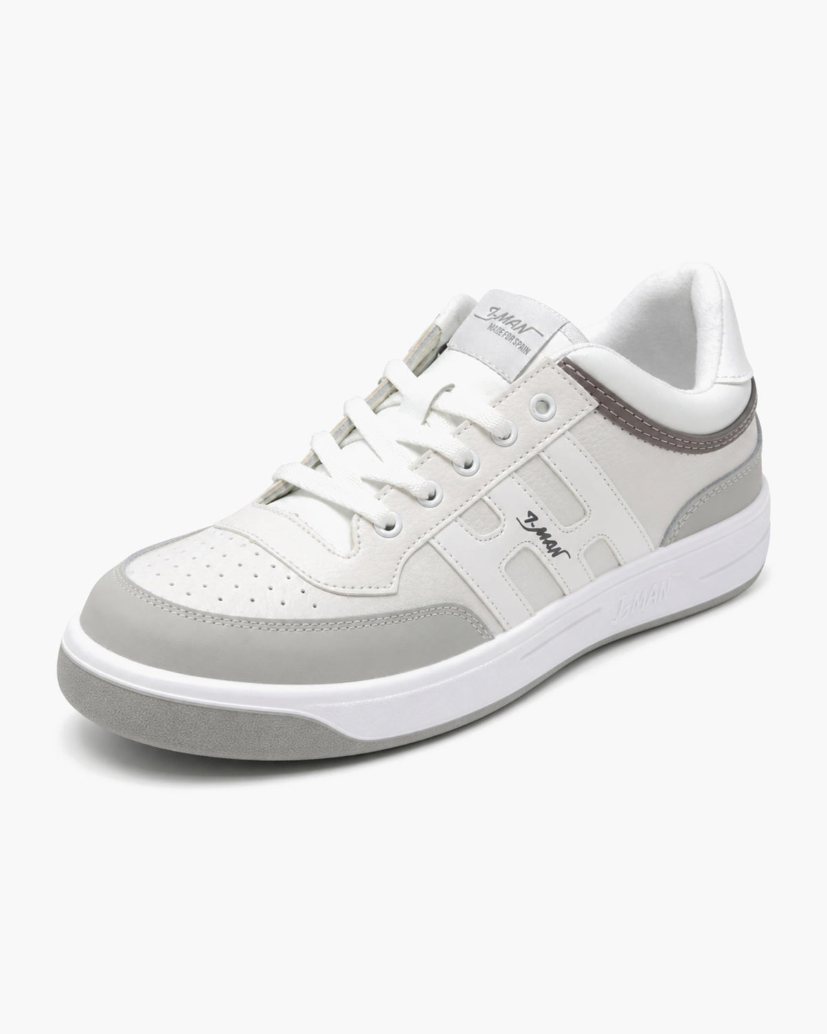 Zapatillas Hombre de Piel Casual con Cordones, Blanco y Gris - Blanco