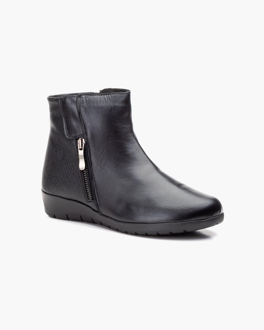 Botines mujer de piel con tacón o plataforma Botín cómodo de invierno y otoño Calzado artesanal de España tipo cuña o camperos en ante y cuero Elegantes e informales - Negro