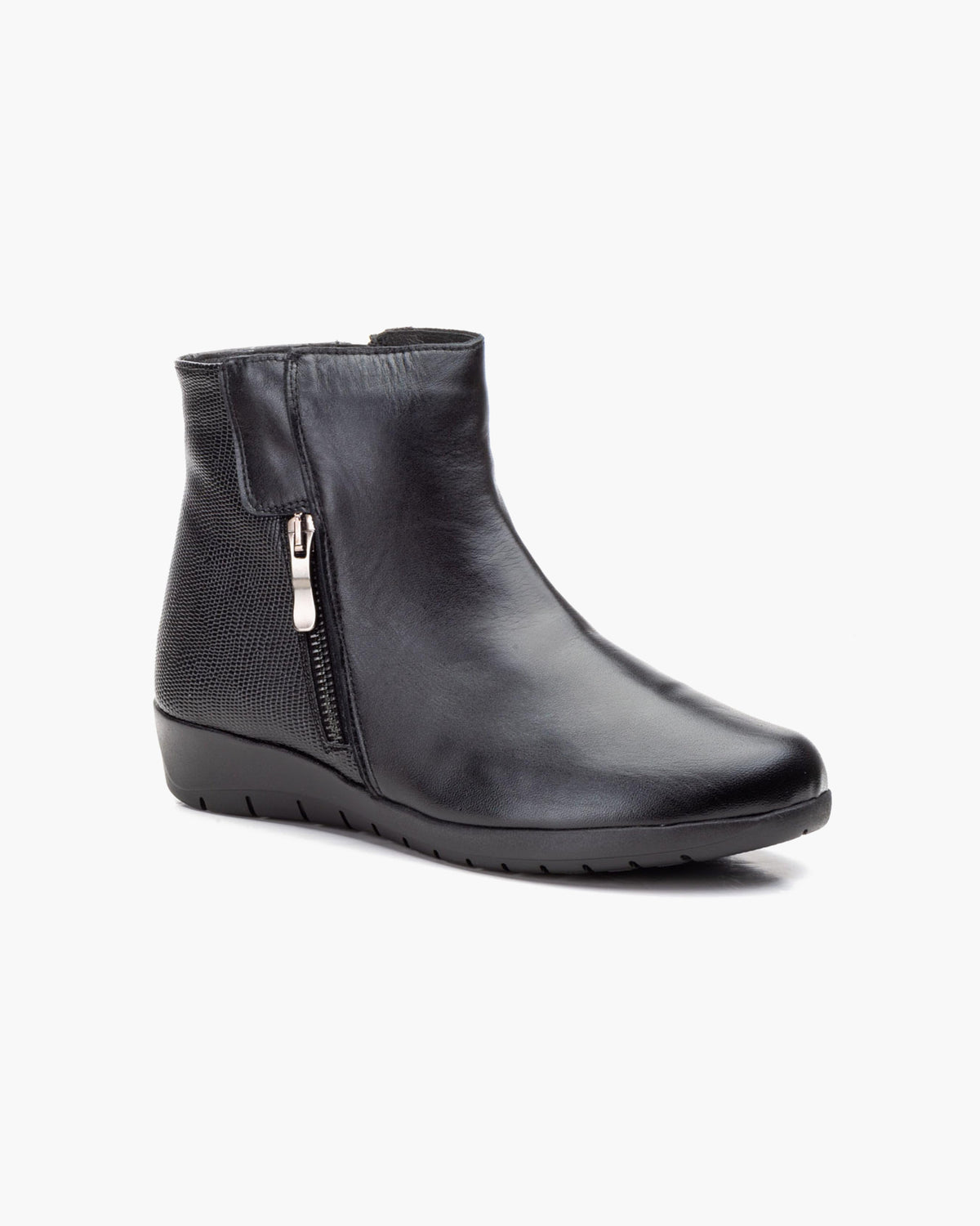 Botines mujer de piel con tacón o plataforma Botín cómodo de invierno y otoño Calzado artesanal de España tipo cuña o camperos en ante y cuero Elegantes e informales - Negro