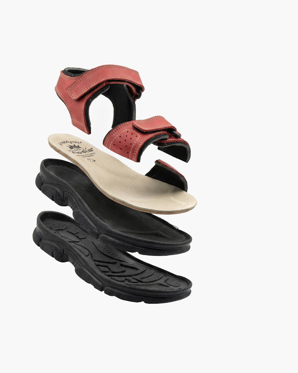 NOESLOMISMO BY DILEMA Sandalias Cómodas para Mujer con Doble Ajuste de Velcro | Estilo Cangrejera Abierta Antideslizante para Paseos de Verano y Uso Diario | Confort Ergonómico y Artesanía Española - Rojo