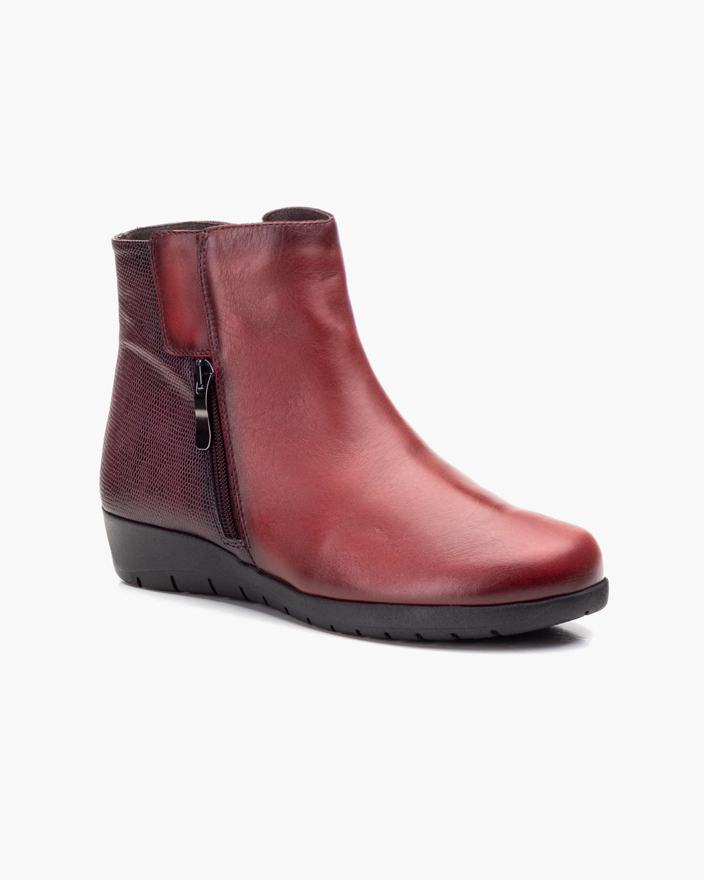 Botines mujer de piel con tacón o plataforma Botín cómodo de invierno y otoño Calzado artesanal de España tipo cuña o camperos en ante y cuero Elegantes e informales - Burdeos