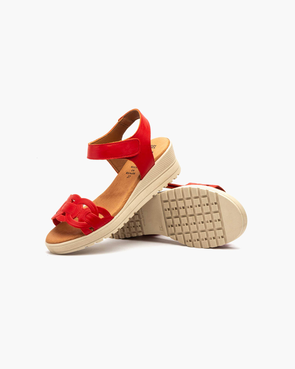 Sandalias de Cuña para Mujer de Piel Auténtica con Cierre de Velcro Verano - Negro