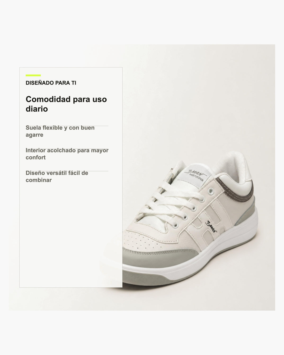 Zapatillas Hombre de Piel Casual con Cordones, Blanco y Gris - Blanco