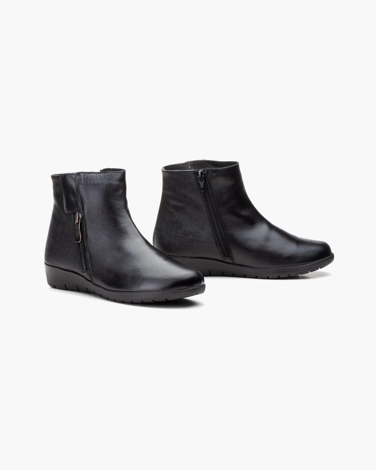 Botines mujer de piel con tacón o plataforma Botín cómodo de invierno y otoño Calzado artesanal de España tipo cuña o camperos en ante y cuero Elegantes e informales - Negro