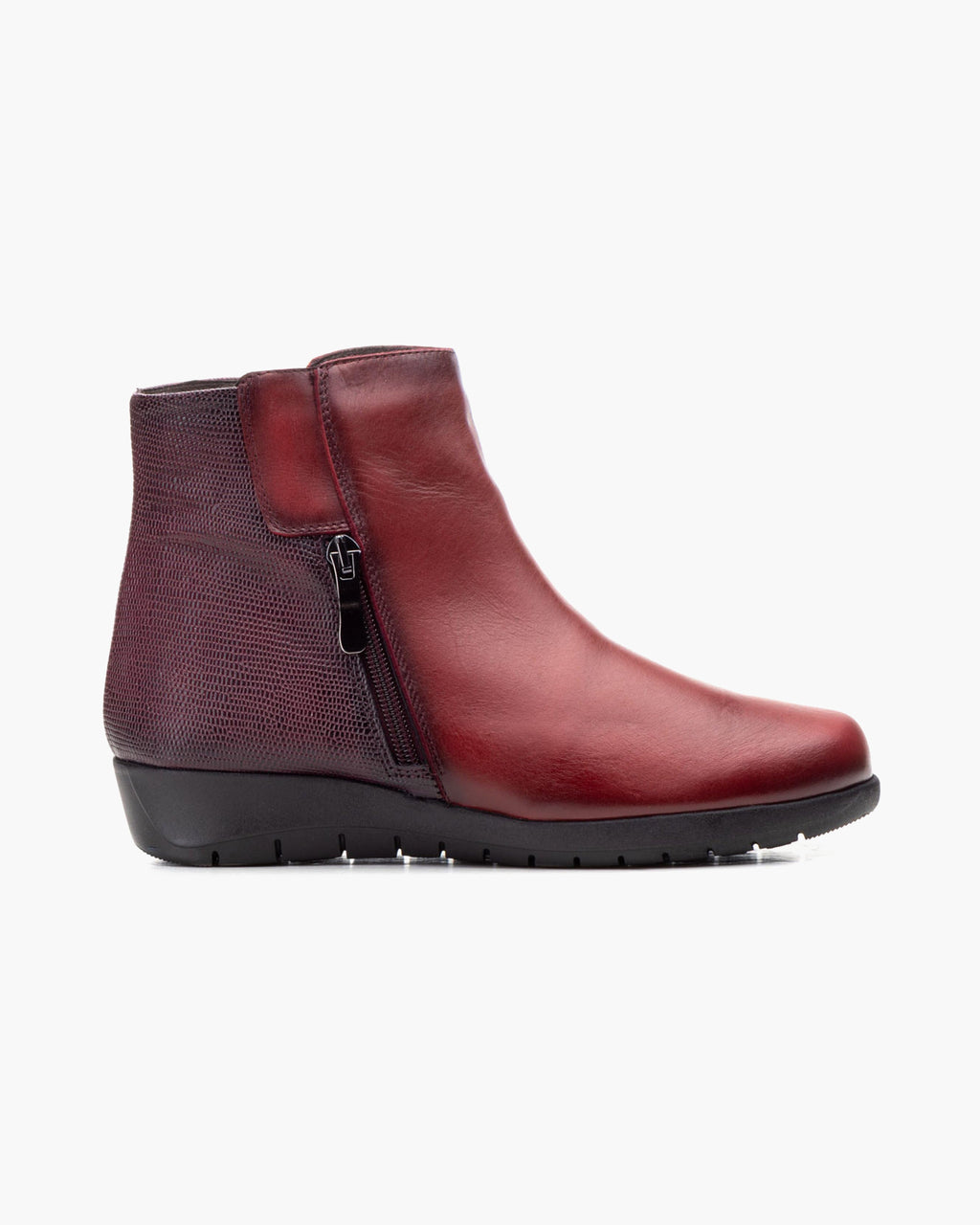 Botines mujer de piel con tacón o plataforma Botín cómodo de invierno y otoño Calzado artesanal de España tipo cuña o camperos en ante y cuero Elegantes e informales - Burdeos