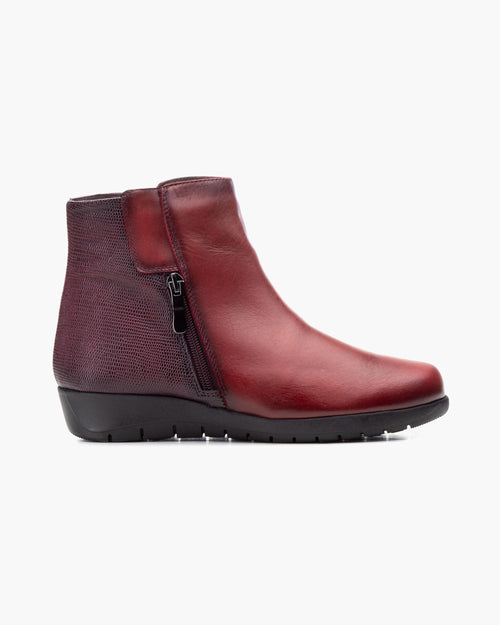 Botines mujer de piel con tacón o plataforma Botín cómodo de invierno y otoño Calzado artesanal de España tipo cuña o camperos en ante y cuero Elegantes e informales - Burdeos