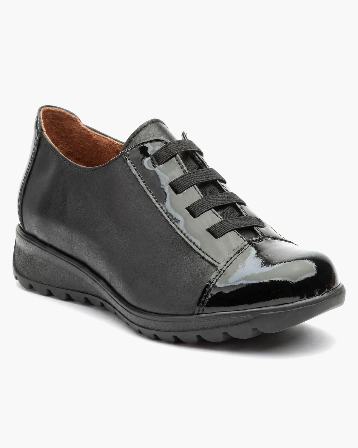 NOESLOMISMO BY DILEMA Zapatos Derby de Piel para Mujer | Cierre de Cordones Elásticos y Suela Confort Antideslizante | Calzado Casual para Trabajo y Uso Diario - Negro