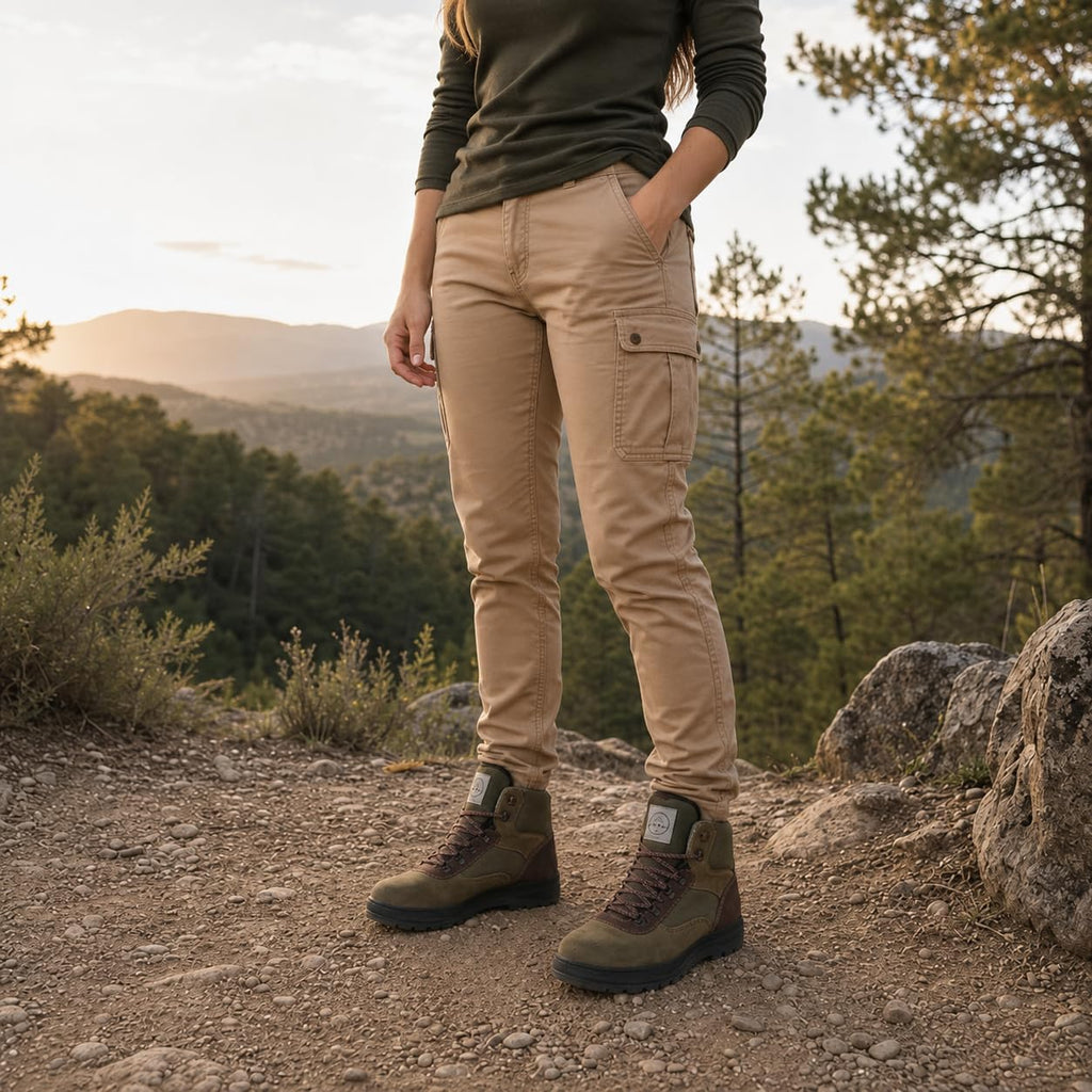 Zapatillas Trekking Mujer Impermeables de Piel, Verde y Marrón - Kaki-Marrón