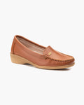 Mocasines de Cuero para Mujer Beige con cuña y Costura Visible - Cuero