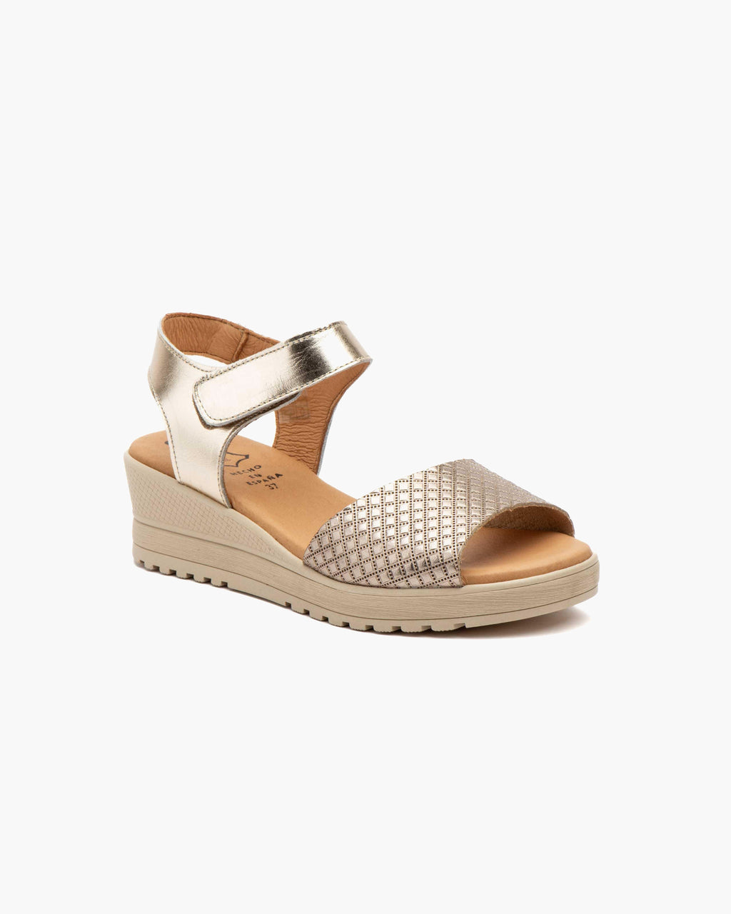 Sandalias de Cuña para Mujer de Piel Auténtica con Cierre de Velcro Verano - Platino