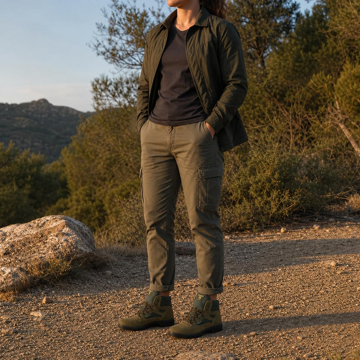 Botas de Montaña Mujer Impermeables de Cuero para Trekking, Verde - Kaki