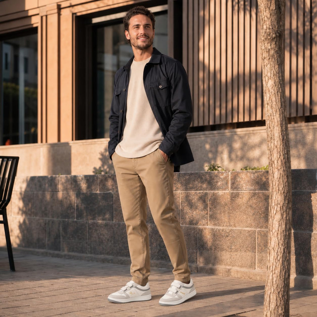 Zapatillas Hombre de Piel con Cierre Autoadherente - Blanco