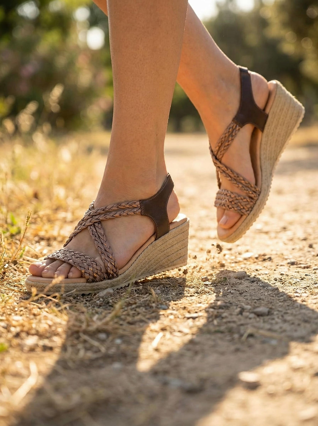 NOESLOMISMO BY DILEMA Sandalias de Cuña de Yute para Mujer Hechas en España - Tiras Trenzadas Metalizadas con Plantilla Ergonómica - Calzado Cómodo y Antideslizante para Uso Diario y Vacaciones - Marrón