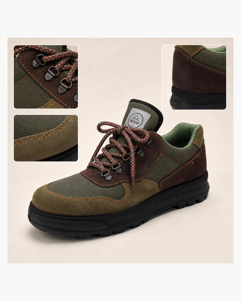 Zapatillas Trekking Mujer Impermeables de Piel, Verde y Marrón - Kaki-Serraje