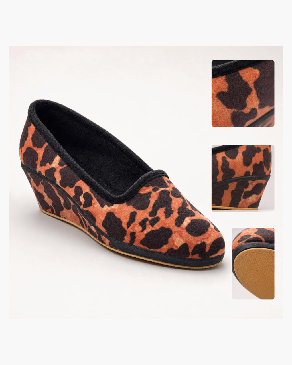 Zapatillas de casa mujer cerradas con cuña, estampado leopardo - Leopardo