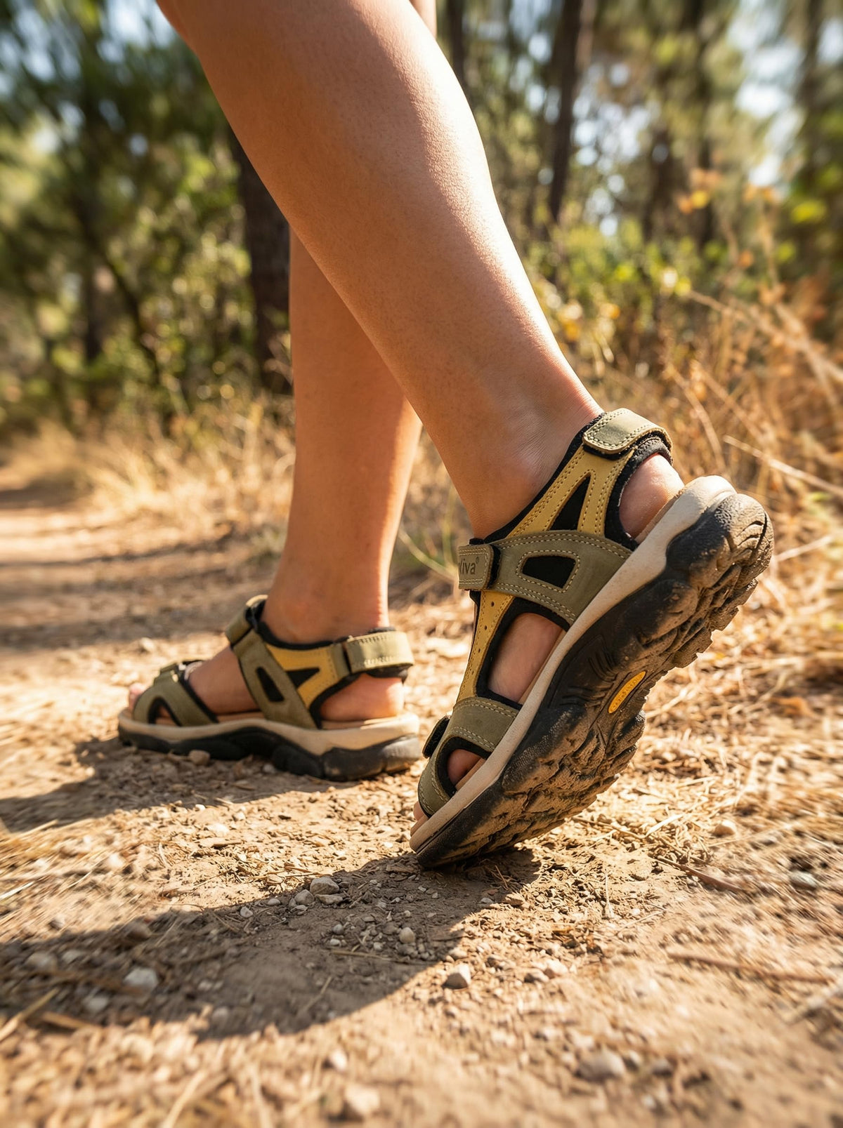 NOESLOMISMO BY DILEMA Sandalias Cangrejeras para Mujer | Cierre de Velcro Ajustable y Suela Antideslizante para Paseos de Verano, Ciudad y Playa | Calzado Ergonómico Fabricado en España - Kaki-Mostaza