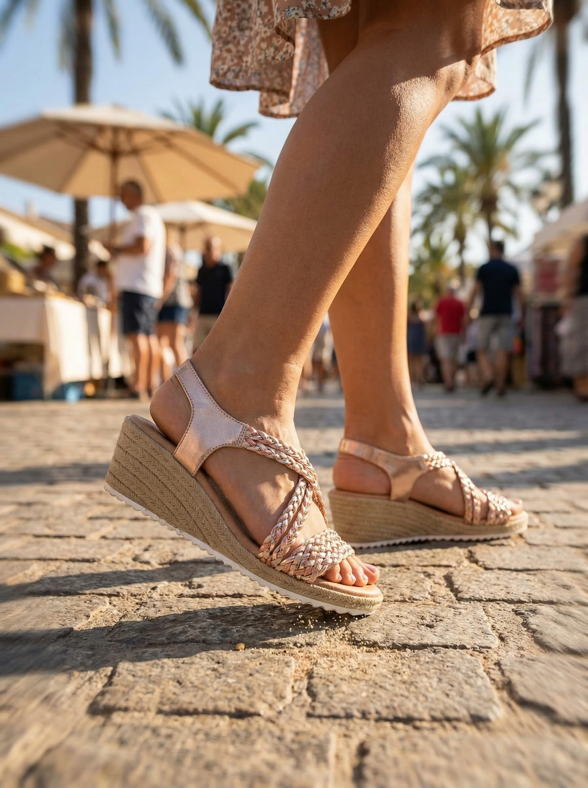 NOESLOMISMO BY DILEMA Sandalias de Cuña de Yute para Mujer Hechas en España - Tiras Trenzadas Metalizadas con Plantilla Ergonómica - Calzado Cómodo y Antideslizante para Uso Diario y Vacaciones - Rosa