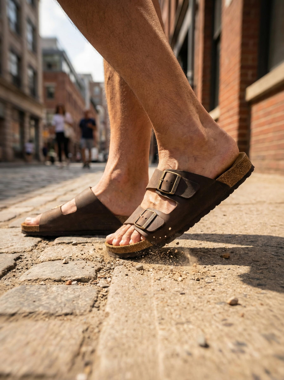 NOESLOMISMO BY DILEMA Sandalias de Doble Hebilla para Hombre con Plantilla Ergonómica | Calzado de Verano Antideslizante para Uso Urbano y Playa | Diseño y Confort Fabricado en España - Marron