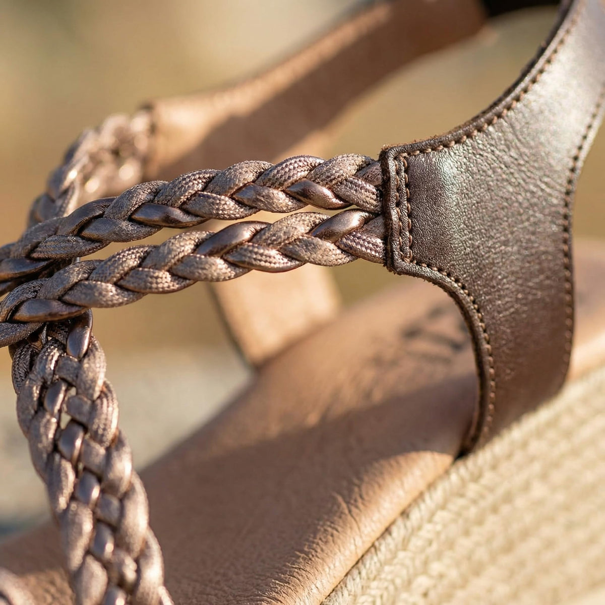 NOESLOMISMO BY DILEMA Sandalias de Cuña de Yute para Mujer Hechas en España - Tiras Trenzadas Metalizadas con Plantilla Ergonómica - Calzado Cómodo y Antideslizante para Uso Diario y Vacaciones - Marrón