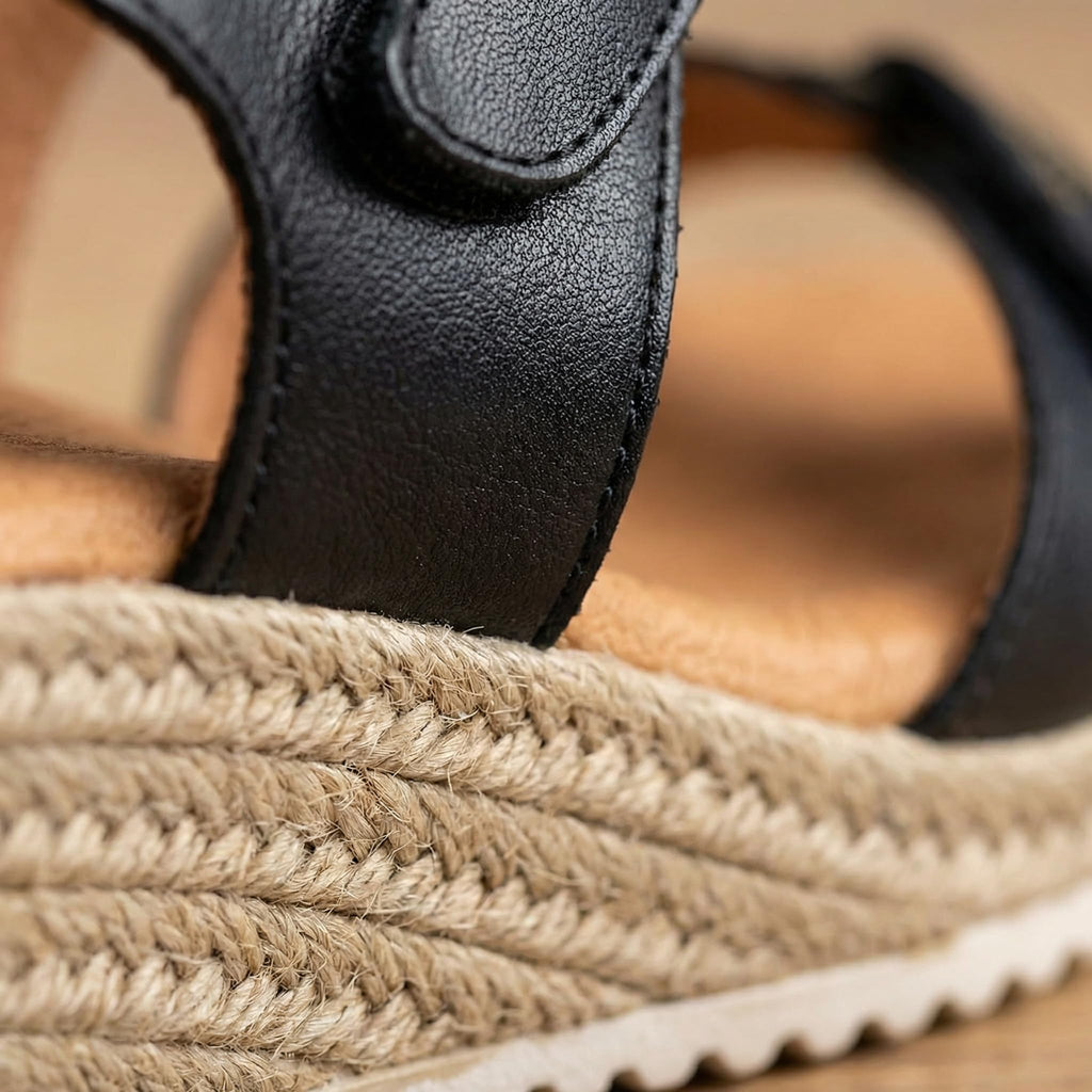 NOESLOMISMO BY DILEMA Sandalias para Mujer de Cuña Cómodas con Cierre de Velcro Ajustable | Zapatos de Verano Ergonómicos para Caminar, Ciudad y Playa | Fabricadas en España - Negro