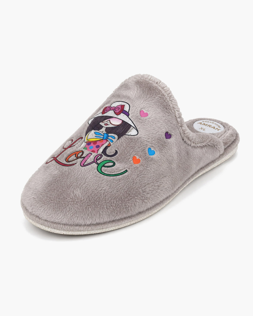 Zapatillas de Casa Mujer de Felpa para Invierno, Gris con Estampado París - Gris