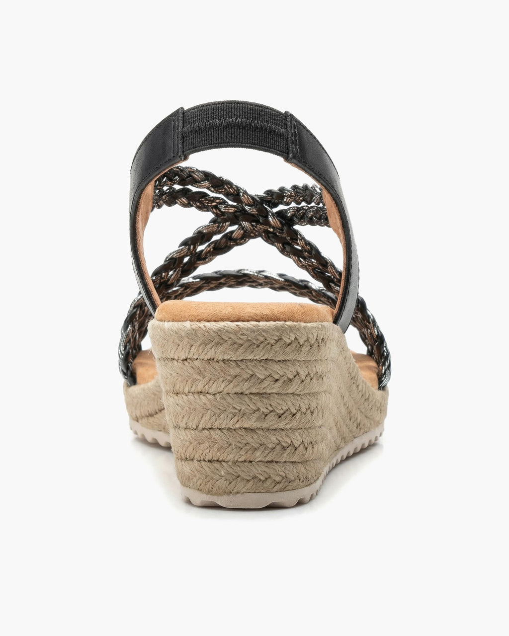 NOESLOMISMO BY DILEMA Sandalias de Cuña de Yute para Mujer Hechas en España - Tiras Trenzadas Metalizadas con Plantilla Ergonómica - Calzado Cómodo y Antideslizante para Uso Diario y Vacaciones - Negro-Plata