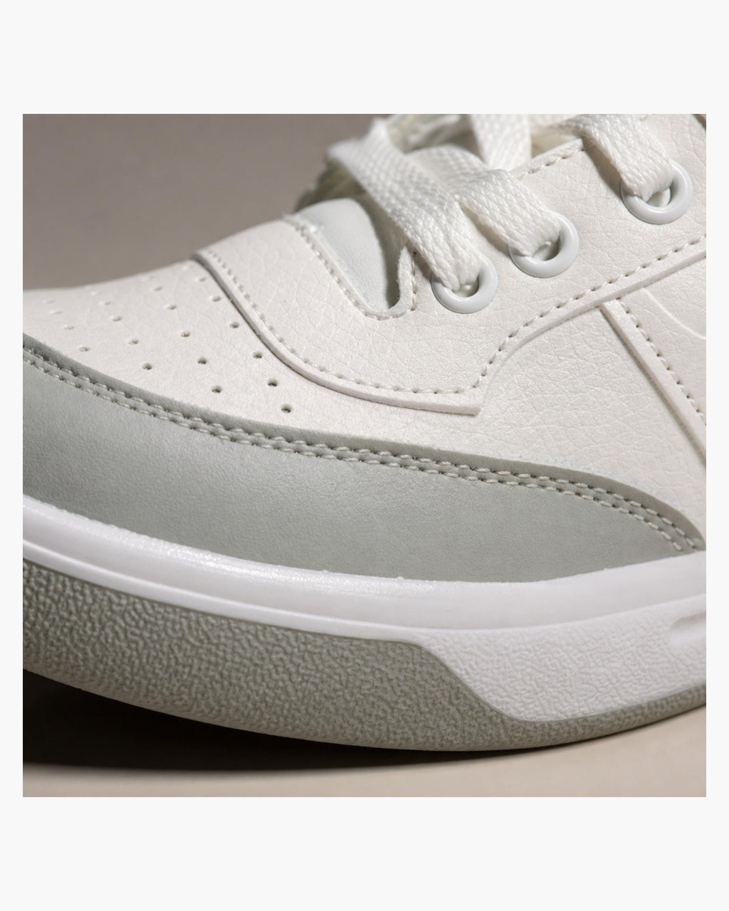 Zapatillas Hombre de Piel Casual con Cordones, Blanco y Gris - Blanco