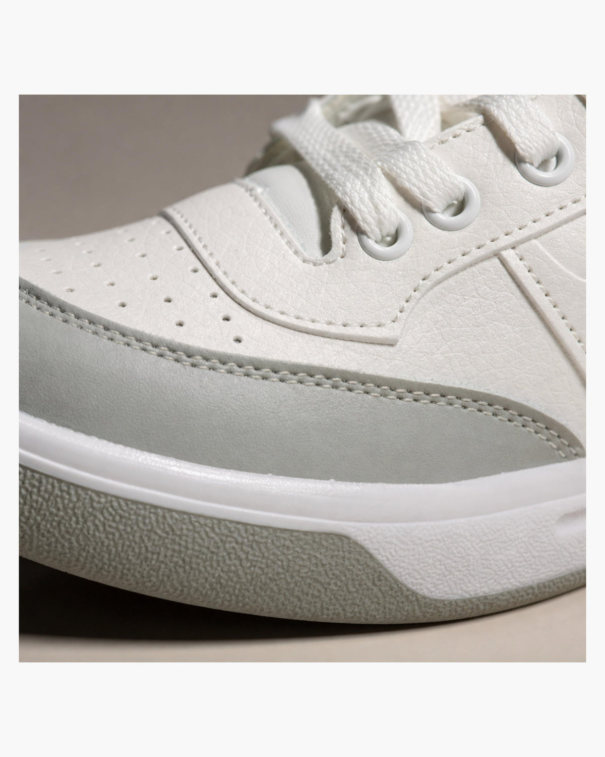 Zapatillas Hombre de Piel Casual con Cordones, Blanco y Gris - Blanco