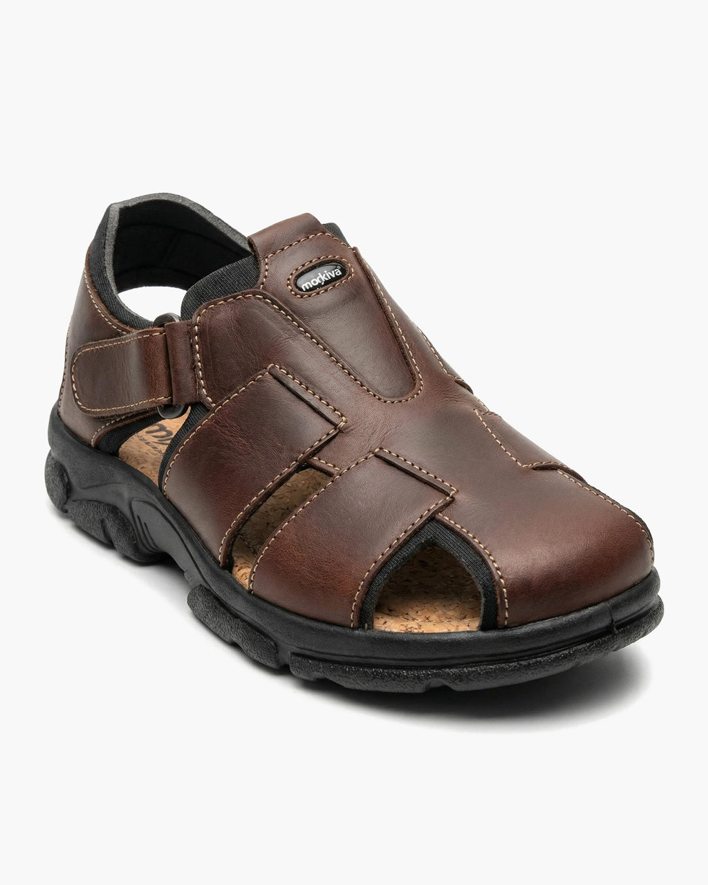 NOESLOMISMO BY DILEMA Sandalias de Piel para Hombre con Cierre de Velcro | Calzado Abierto Antideslizante Estilo Cangrejera para Caminar en Verano | Confort Ergonómico Hecho en España - Marron