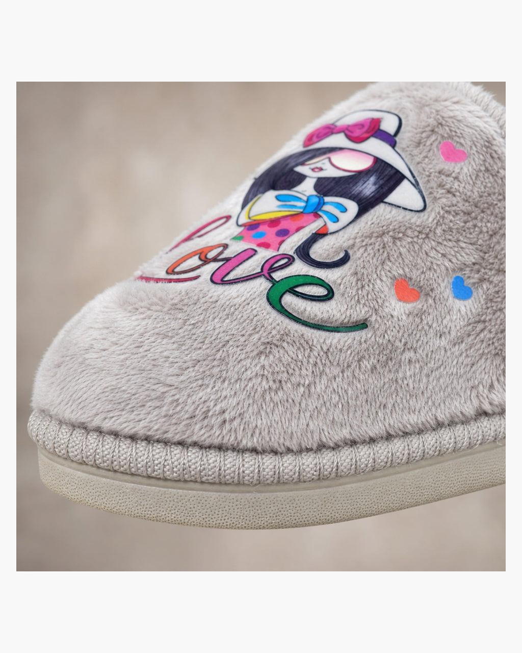 Zapatillas de Casa Mujer de Felpa para Invierno, Gris con Estampado París - Gris