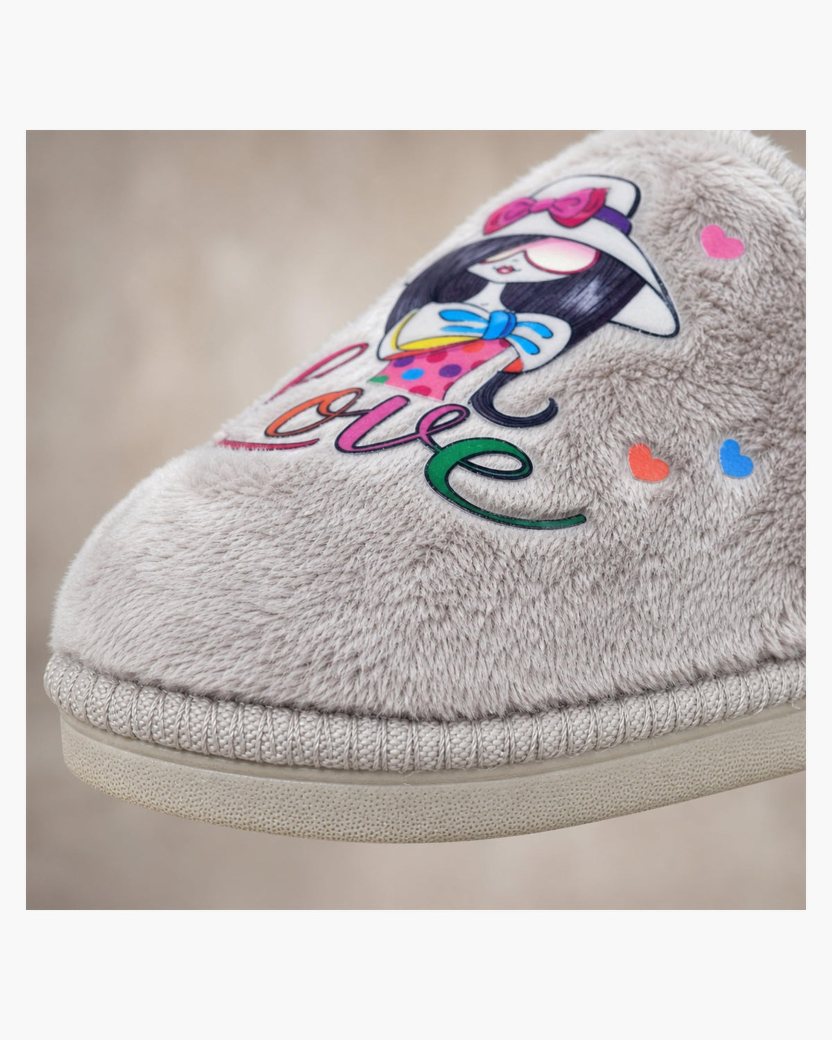 Zapatillas de Casa Mujer de Felpa para Invierno, Gris con Estampado París - Gris