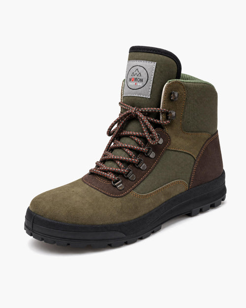 Zapatillas Trekking Mujer Impermeables de Piel, Verde y Marrón - Kaki-Marrón