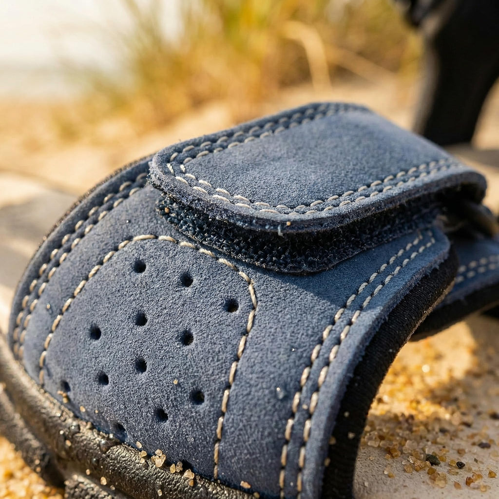NOESLOMISMO BY DILEMA Sandalias Cómodas para Mujer con Doble Ajuste de Velcro | Estilo Cangrejera Abierta Antideslizante para Paseos de Verano y Uso Diario | Confort Ergonómico y Artesanía Española - Marino