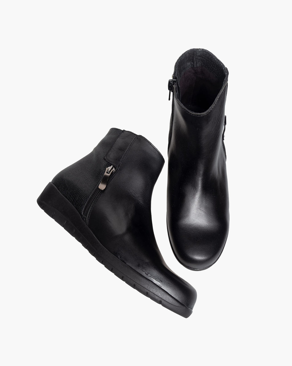 Botines mujer de piel con tacón o plataforma Botín cómodo de invierno y otoño Calzado artesanal de España tipo cuña o camperos en ante y cuero Elegantes e informales - Negro