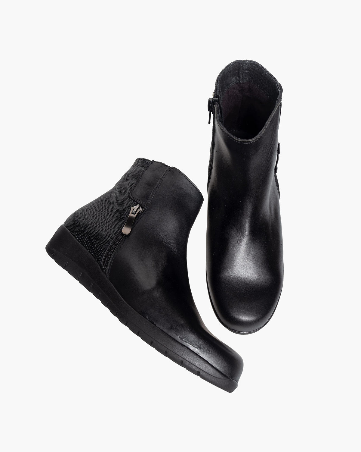 Botines mujer de piel con tacón o plataforma Botín cómodo de invierno y otoño Calzado artesanal de España tipo cuña o camperos en ante y cuero Elegantes e informales - Negro