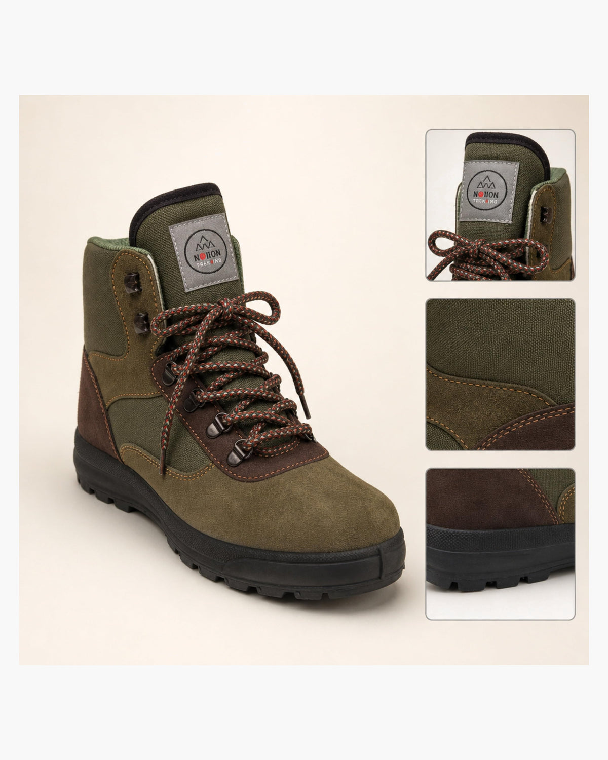 Zapatillas Trekking Mujer Impermeables de Piel, Verde y Marrón - Kaki-Marrón