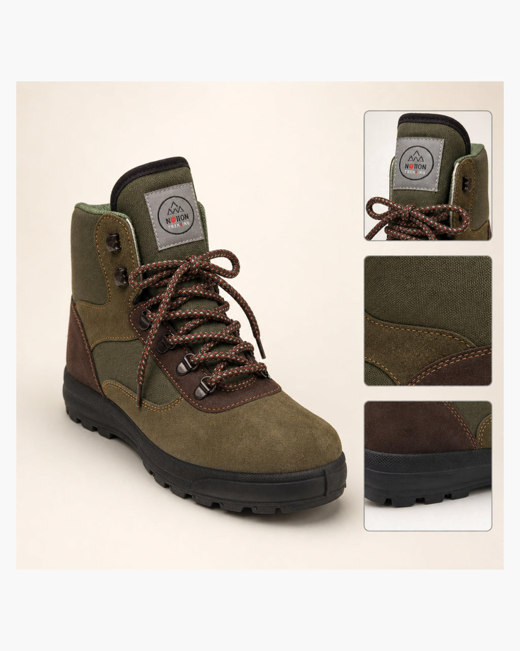 Zapatillas Trekking Mujer Impermeables de Piel, Verde y Marrón - Kaki-Marrón